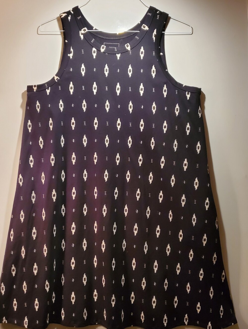 EUC Sonoma Goods for Life High-Neck Swing Dress Black White Ikat Diamond Large